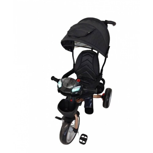 Triciclo para niño y niña con asiento giratorio a 360 Luz Sonido  - Negro