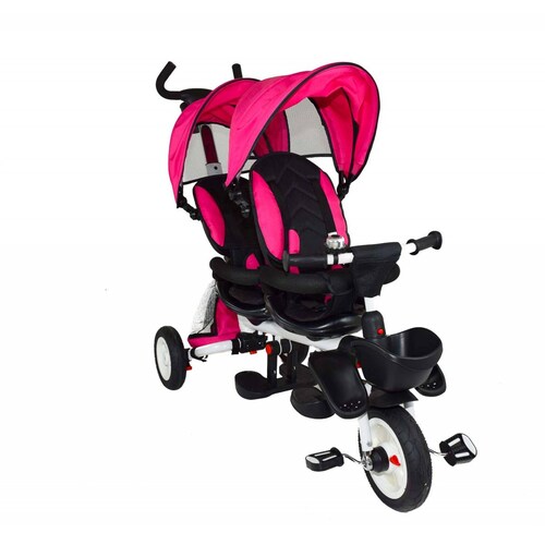 Triciclo Doble para Niños Asientos Giratorios Bastón Dirigible Timbre  - Rosa