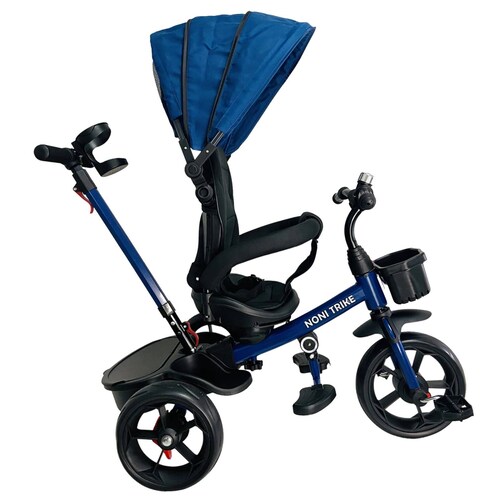 Triciclo para Niños con Asiento Giratorio 360 con Baston y Capota  - Azul