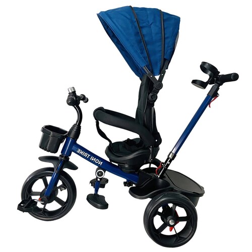 Triciclo para Niños con Asiento Giratorio 360 con Baston y Capota  - Azul