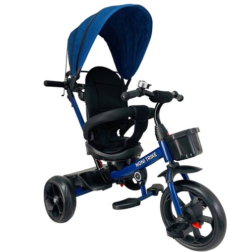 Triciclo para Niños con Asiento Giratorio 360 con Baston y Capota  - Azul