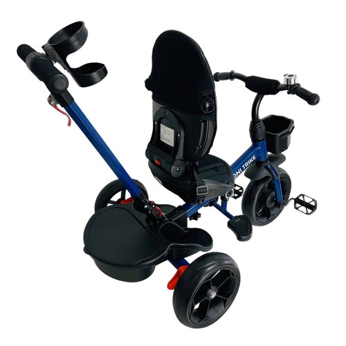 Triciclo para Niños con Asiento Giratorio 360 con Baston y Capota  - Azul