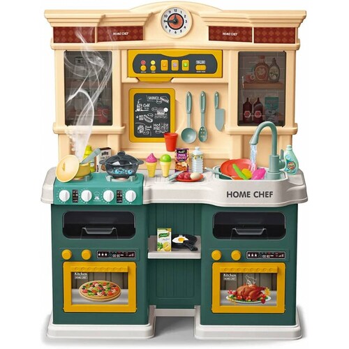 Cocina de Juguete para Niños 85pz Sonido,Agua,Vapor,Luz,Micro Hornito  - Verde