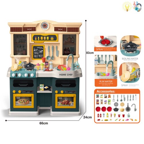 Cocina de Juguete para Niños 85pz Sonido,Agua,Vapor,Luz,Micro Hornito  - Verde