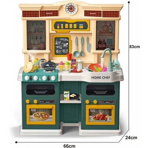 Cocina de Juguete para Niños 85pz Sonido,Agua,Vapor,Luz,Micro Hornito  - Verde