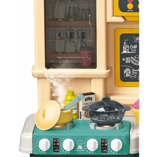 Cocina de Juguete para Niños 85pz Sonido,Agua,Vapor,Luz,Micro Hornito  - Verde