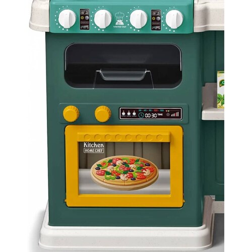 Cocina de Juguete para Niños 85pz Sonido,Agua,Vapor,Luz,Micro Hornito  - Verde