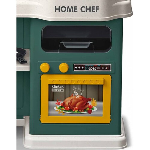 Cocina de Juguete para Niños 85pz Sonido,Agua,Vapor,Luz,Micro Hornito  - Verde