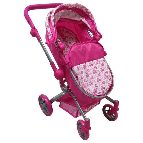 Carriola para Muñecas de Lujo Reversible,Bambineto con Toldo  - Rosa