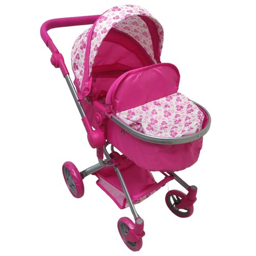 Carriola para Muñecas de Lujo Reversible,Bambineto con Toldo  - Rosa