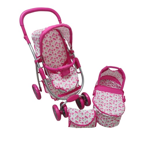 Carriola para Muñecas de Lujo Intercambiable,Bambineto,Toldo retractir,  - Rosa.