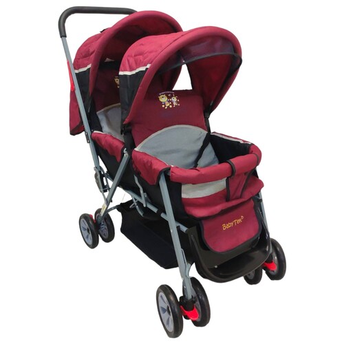 Carriola Doble para Bebe y Niño Gemelar Plegable 8 llantas  - Rojo.