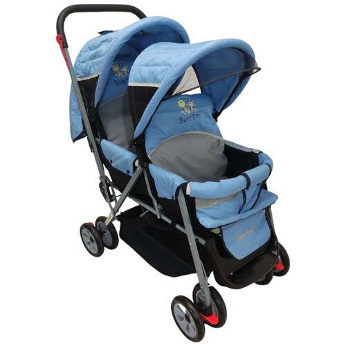 Carriola Doble para Bebe y Niño Gemelar Plegable 8 llantas  - Azul.