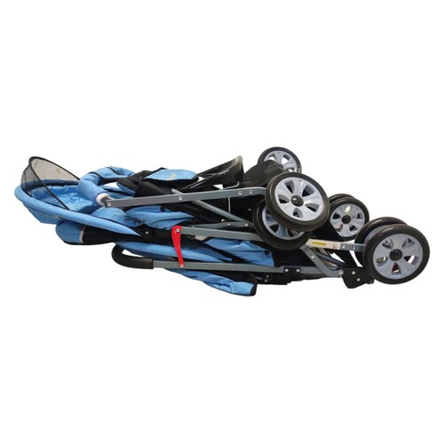 Carriola Doble para Bebe y Niño Gemelar Plegable 8 llantas  - Azul.