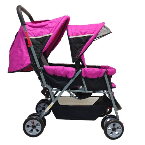 Carriola Doble para Bebe y Niño Gemelar Plegable 8 llantas  - Rosa.