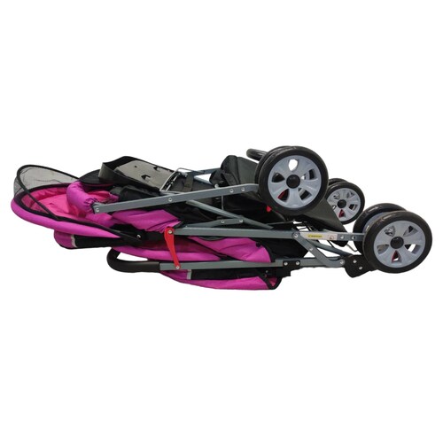 Carriola Doble para Bebe y Niño Gemelar Plegable 8 llantas  - Rosa.