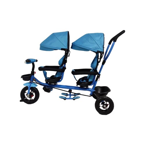 Triciclo para Niños Gemelar Doble Giratorio 360,Luz,Sonido  - Azul.