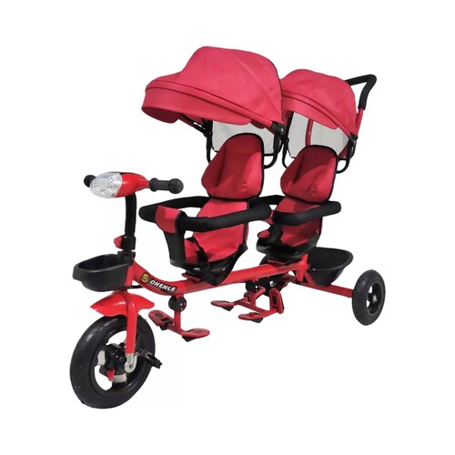 Triciclo para Niños Gemelar Doble Giratorio 360,Luz,Sonido  - Rojo.