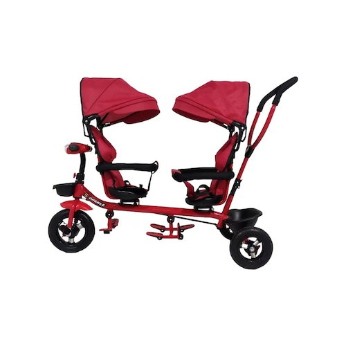 Triciclo para Niños Gemelar Doble Giratorio 360,Luz,Sonido  - Rojo.