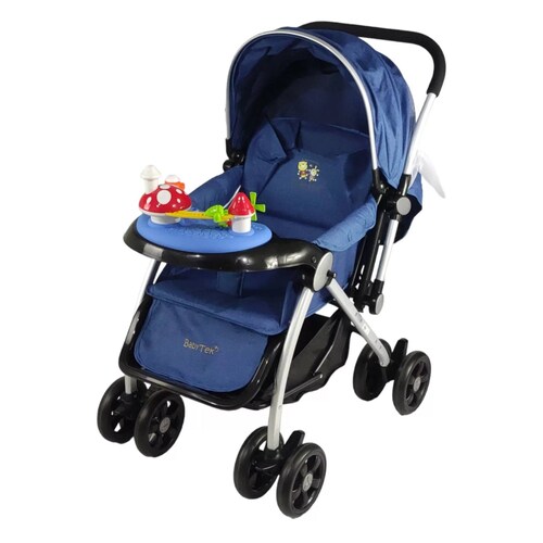 Carriola Reversible con Tablero 3 Reclinado Toldo Plegable  - Azul