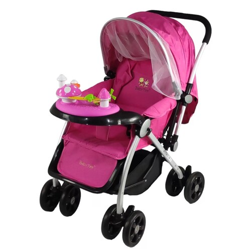 Carriola Reversible con Tablero 3 Reclinado Toldo Plegable  - Rosa
