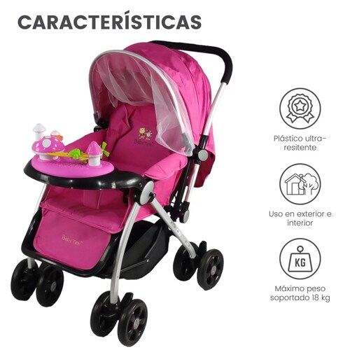 Carriola Reversible con Tablero 3 Reclinado Toldo Plegable  - Rosa