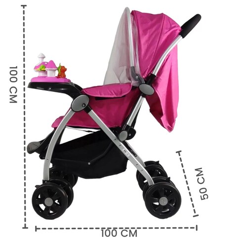 Carriola Reversible con Tablero 3 Reclinado Toldo Plegable  - Rosa
