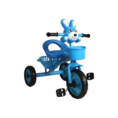 Triciclo para Niños Infantil con Canasto con Luz y Sonido Conejo  - Azul.