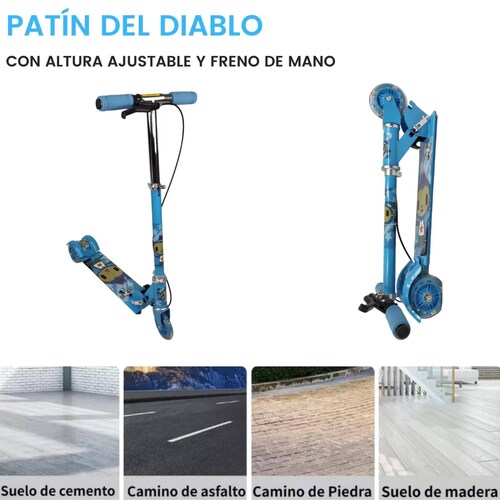 Patin del Diablo Scooter Tres Llantas con Luz y Freno de Mano  - Azul.