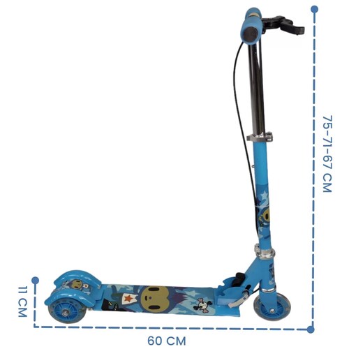 Patin del Diablo Scooter Tres Llantas con Luz y Freno de Mano  - Azul.