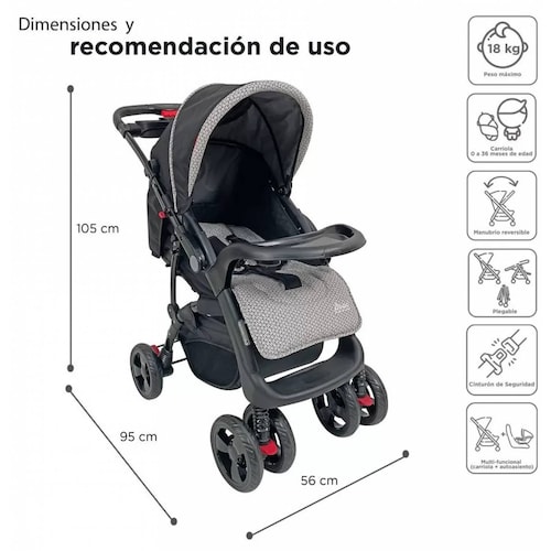 Carriola para Bebé de Viaje Autoasiento,Reversible,Reclinable  - Negro.