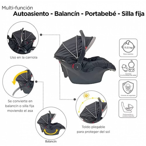 Carriola para Bebé de Viaje Autoasiento,Reversible,Reclinable  - Negro.