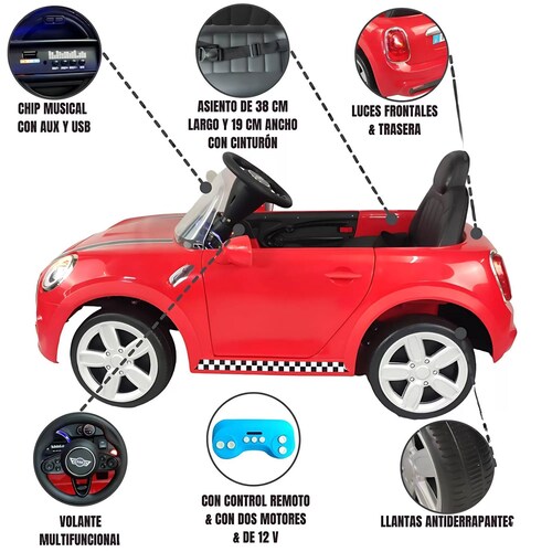 Carro eléctrico para niños con control remoto 12V cooper - Rojo