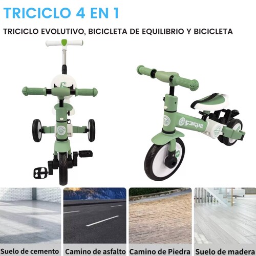 Triciclo para Niños 4 en 1 Bicicleta de Equilibrio y Balance  - Verde.
