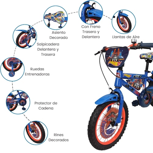 Bicicleta para Niños Rodada 16 Hot Wheels con Llantas Entrenadoras  - Azul