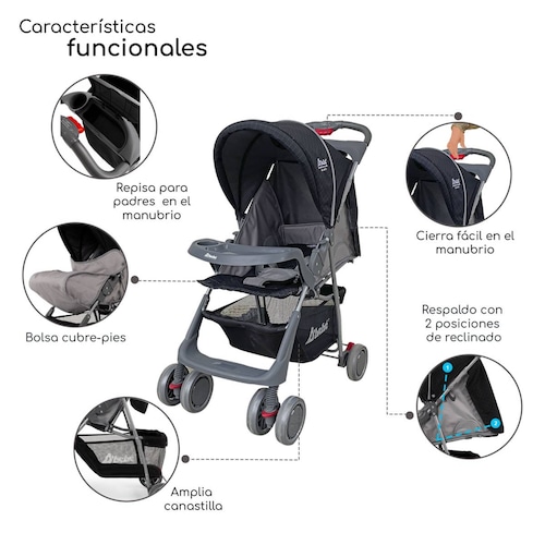 Carriola para Bebe Ultra Plegable Con Charola,6 a 24 meses 15kg  - Negro.