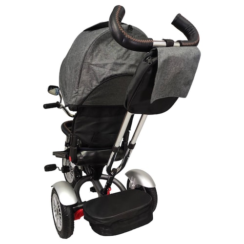 Triciclo para Niños 8en1 con Asiento Giratorio y Reclinable, sonido  - Gris.