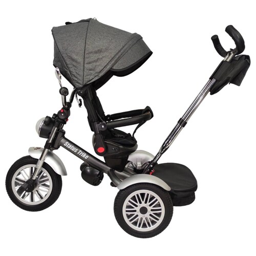 Triciclo para Niños 8en1 con Asiento Giratorio y Reclinable, sonido  - Gris.