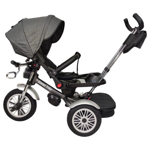 Triciclo para Niños 8en1 con Asiento Giratorio y Reclinable, sonido  - Gris.