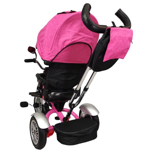 Triciclo para Niños 8en1 con Asiento Giratorio y Reclinable, sonido  - Rosa.
