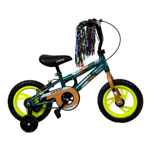 Bicicleta para Niños Rodada 12 Verde con ruedas de entrenamiento  - Verde.