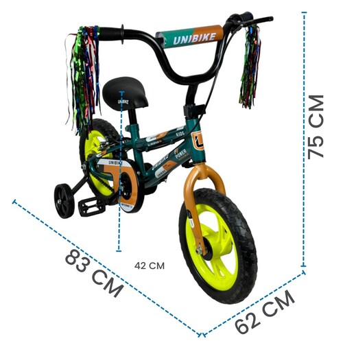 Bicicleta para Niños Rodada 12 Verde con ruedas de entrenamiento  - Verde.