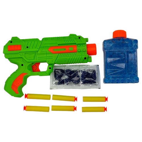 Pistola de Juguete Lanzador de Hidrogel 800 gel y 6 dardos  - Verde.