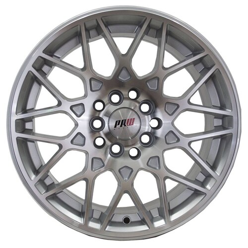 Rin 15X7 4-100/114.3 PRW Mod: P916 ET35 CB73.1 GLOSS SILVER MACHINE FACE WITH DARK CLEAR COAT