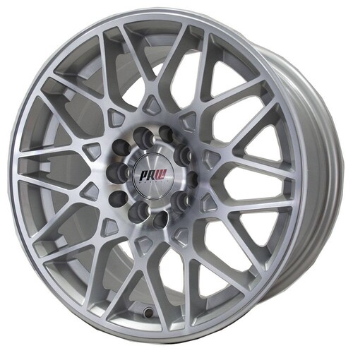 Rin 15X7 4-100/114.3 PRW Mod: P916 ET35 CB73.1 GLOSS SILVER MACHINE FACE WITH DARK CLEAR COAT