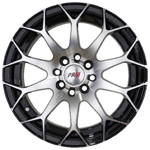 Rin 18X8 4-100/114.3 PRW Mod: P192 ET40 CB73.1 GLOSS BLACK MACHINE FACE WITH BLACK CLEAR COAT AND GLOSS BLACK LIP