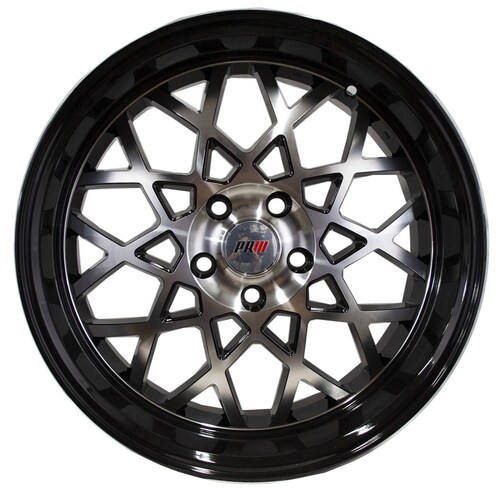 Rin 18X8 5-112 PRW Mod: P142 ET35 CB73.1 GLOSS BLACK MACHINE FACE WITH GLOSS BLACK LIP