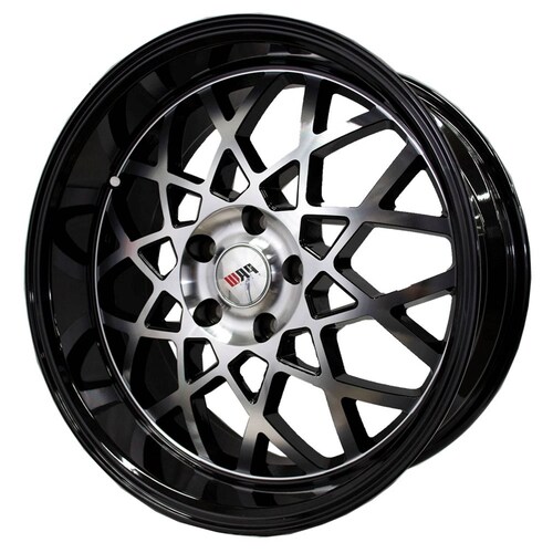 Rin 18X8 5-112 PRW Mod: P142 ET35 CB73.1 GLOSS BLACK MACHINE FACE WITH GLOSS BLACK LIP