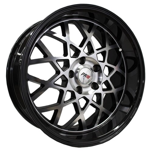 Rin 18X8 5-112 PRW Mod: P142 ET35 CB73.1 GLOSS BLACK MACHINE FACE WITH GLOSS BLACK LIP