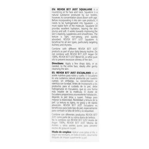 Revox B77 Suero Facial Squalane Aceite Nutritivo Escualano